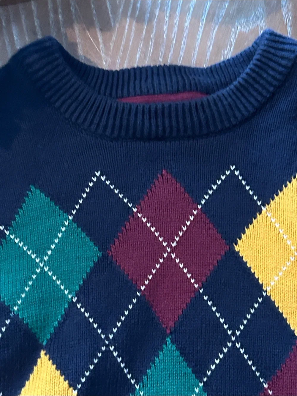 Boys Gymboree Navy Argyle Knit Crewneck Sweater Yellow Green Burgundy Diamonds